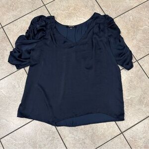 Sugar Lips Navy Sateen Blouse size XL EUC